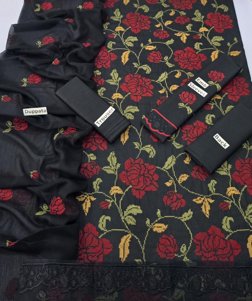 LAWN 3 PIECE UNSTICHED FULL HEAVY EMB SUIT FOR SUMMER 2025
