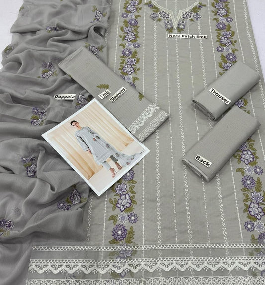 LAWN 3 PIECE UNSTICHED FULL HEAVY EMB SUIT FOR SUMMER 2025