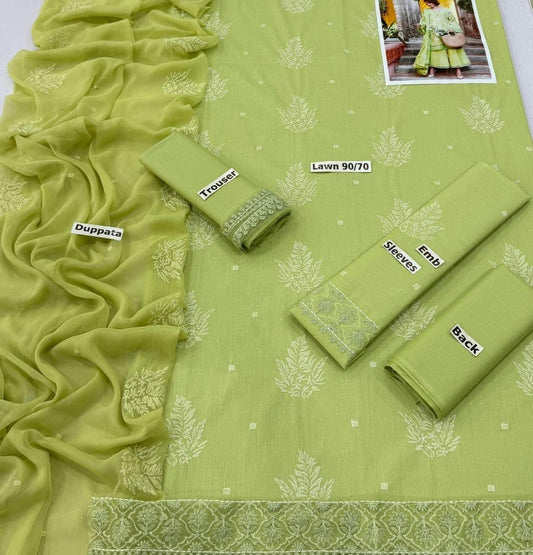 LAWN 3 PIECE UNSTICHED FULL HEAVY EMB SUIT FOR SUMMER 2025