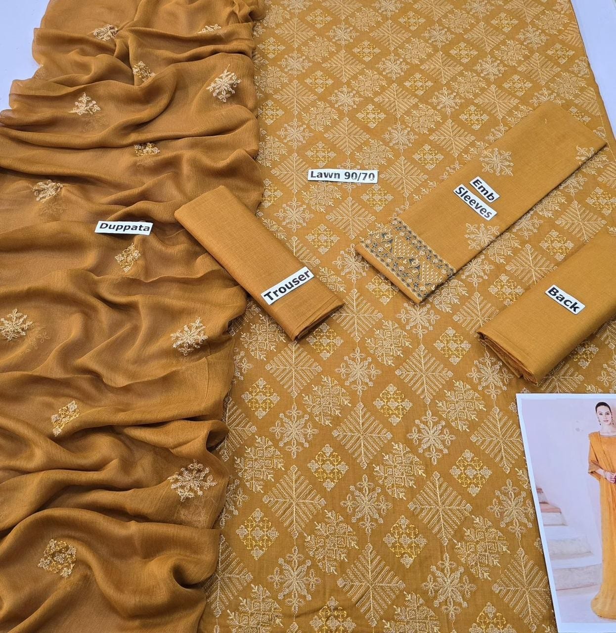 LAWN 3 PIECE UNSTICHED FULL HEAVY EMB SUIT FOR SUMMER 2025