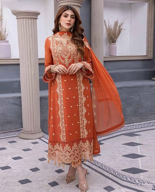 LAWN 3 PIECE UNSTICHED FULL HEAVY EMB SUIT FOR SUMMER 2025