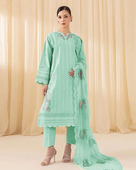 LAWN 3 PIECE UNSTICHED FULL HEAVY EMB SUIT FOR SUMMER 2025