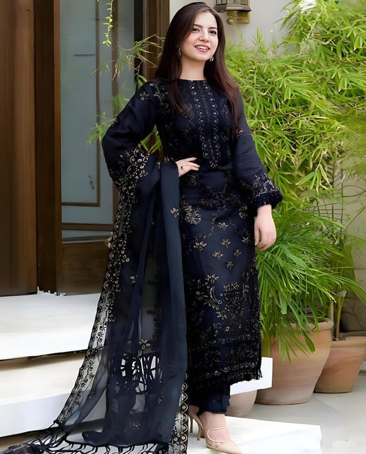 LAWN 3 PIECE UNSTICHED FULL HEAVY EMB SUIT FOR SUMMER 2025
