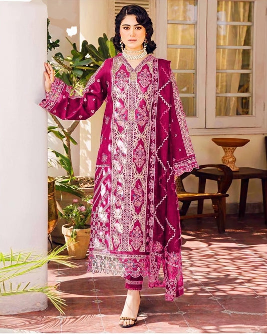 LAWN 3 PIECE UNSTICHED FULL HEAVY EMB SUIT FOR SUMMER 2025
