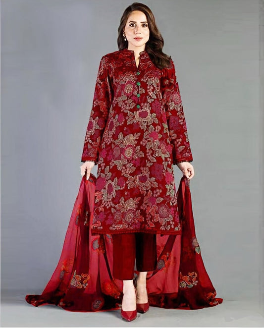 LAWN 3 PIECE UNSTICHED FULL HEAVY EMB SUIT FOR SUMMER 2025