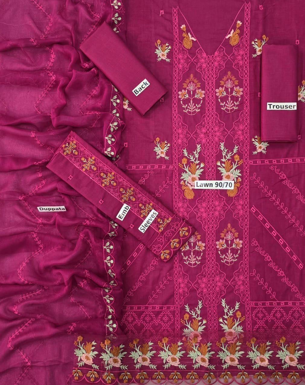 LAWN 3 PIECE UNSTICHED FULL HEAVY EMB SUIT FOR SUMMER 2025